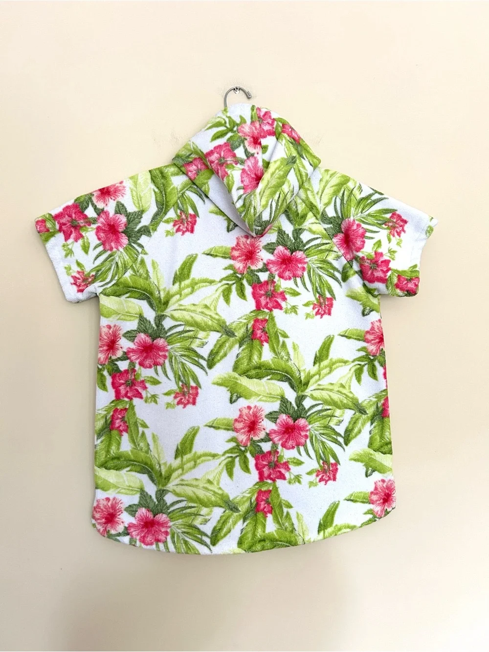 Tommy Bahama White Hooded Kids Cover-Up with Pink Floral & Green Leaf Print